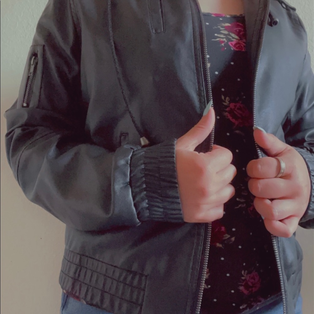 Black faux leather Pink Envelope jacket- size large